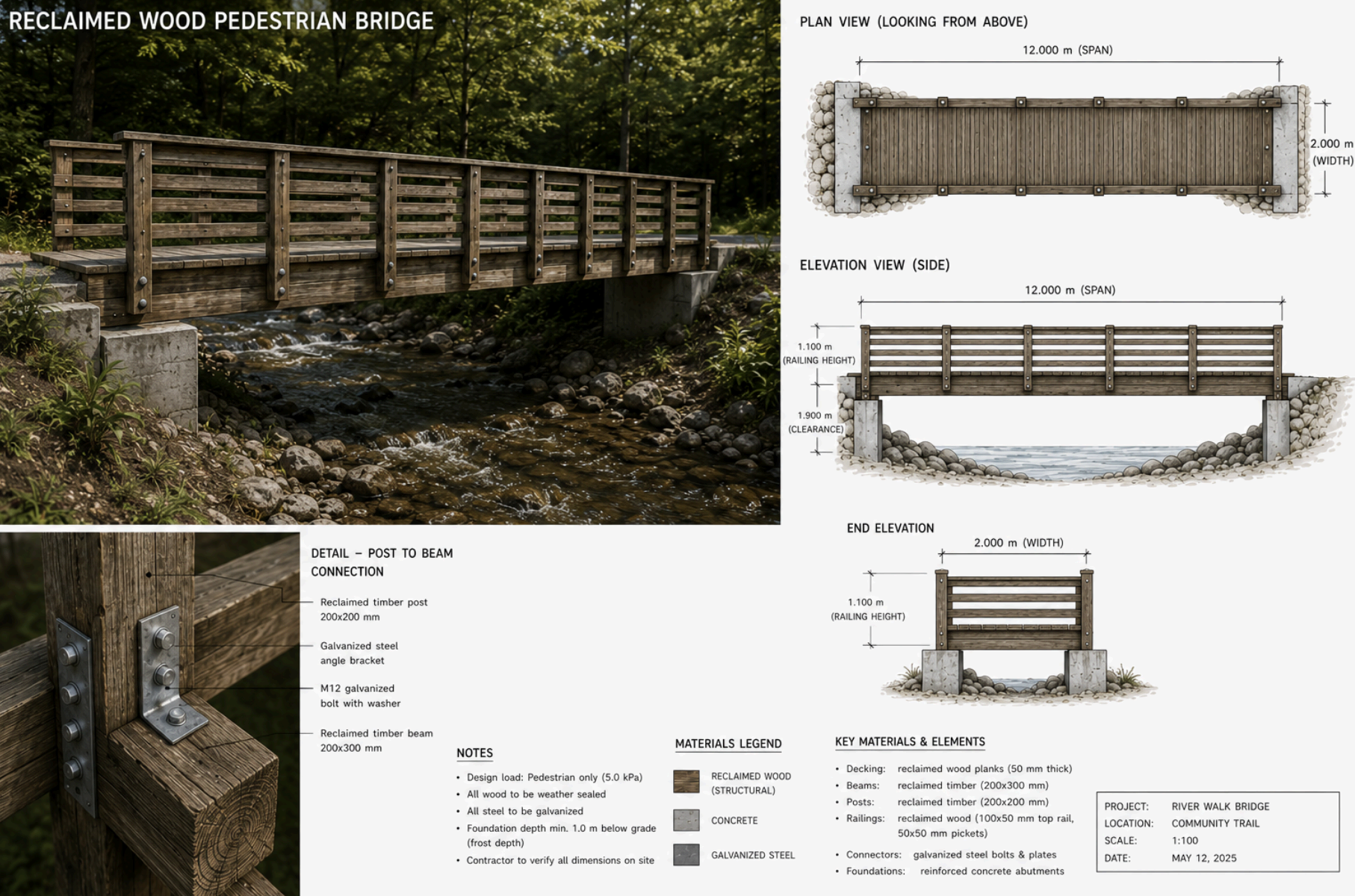 Reclaimed wood bridge design — Add dimensions & labels