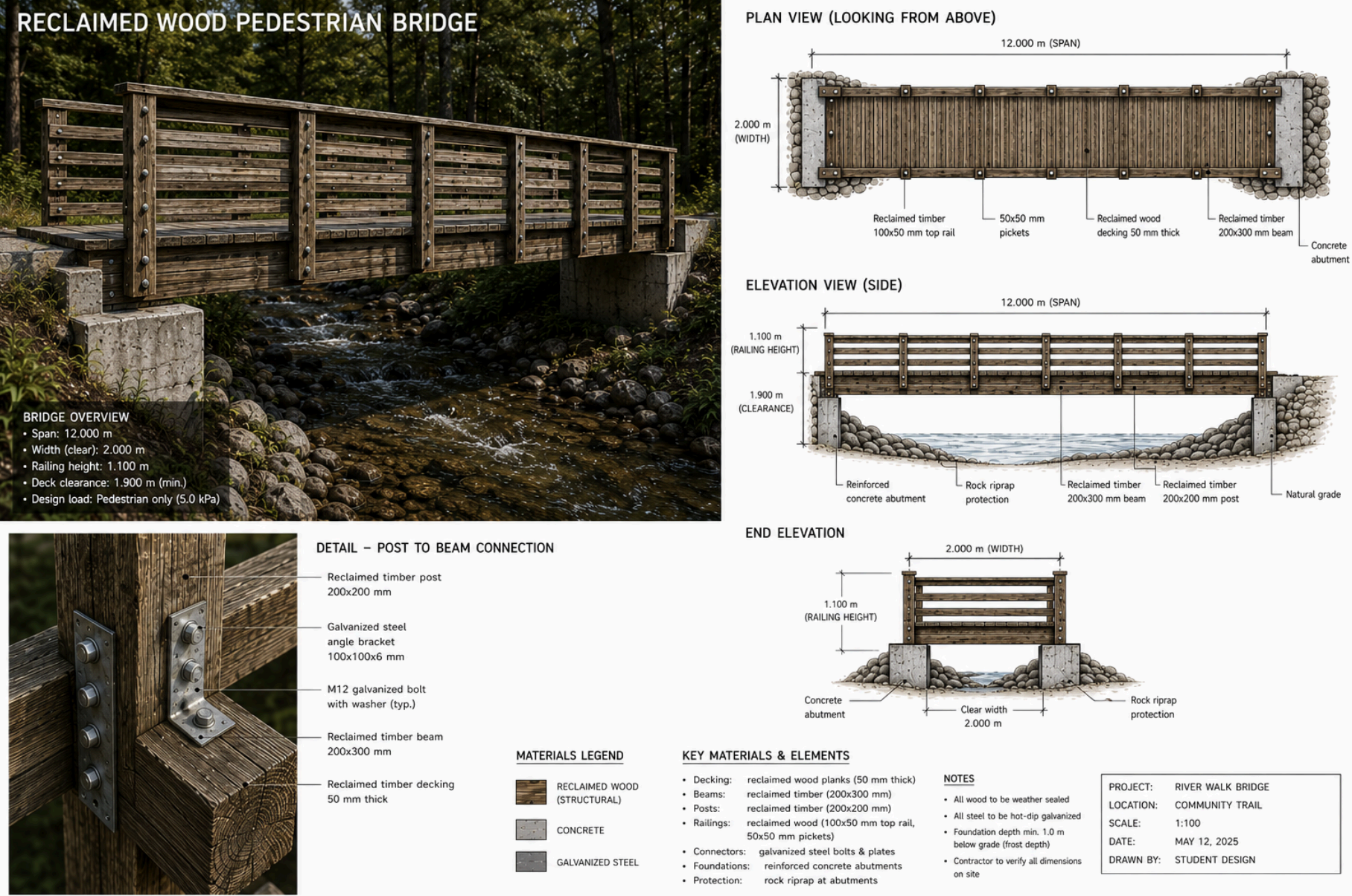 Reclaimed wood bridge design — First idea